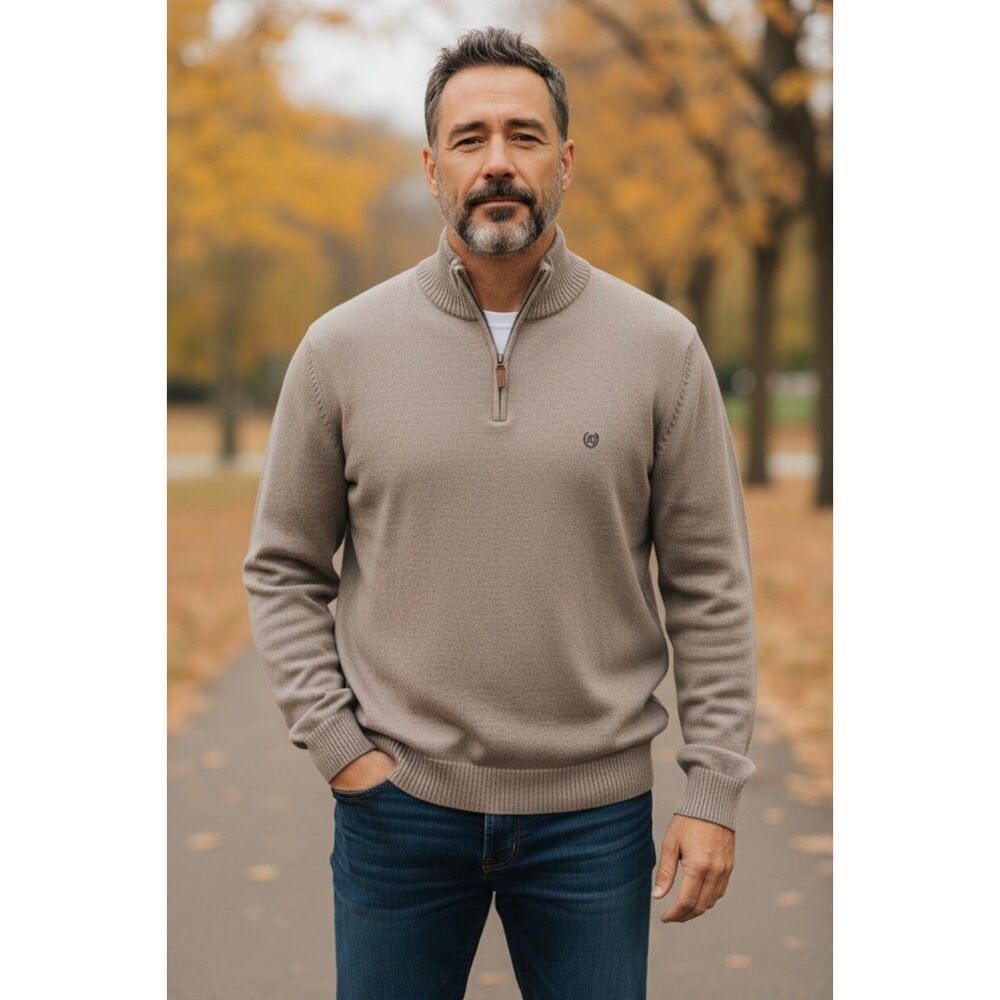 Chaps Sweater Mens XXLarge Gray 1/4 Zip Pullover Cotton Blend Top